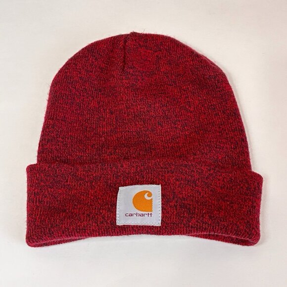 Carhartt Beanie Hat Unisex Burgundy Maroon Knit Logo Patch Fall Winter Workwear - Picture 1 of 8